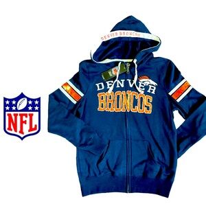 MAJESTIC NFL APPAREL🏈NEW Denver Broncos Sequin Embellished Full Zip Hoodie